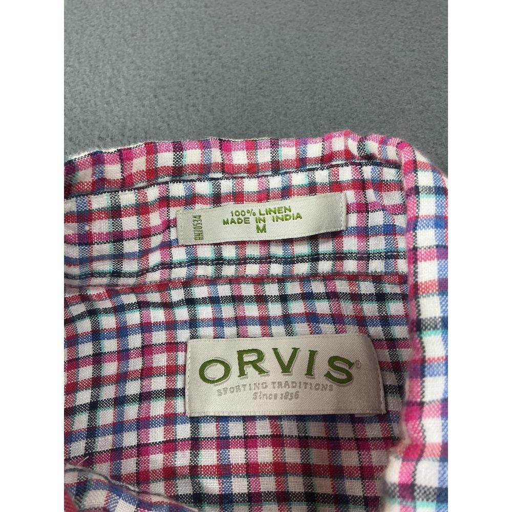 Orvis Shirt Mens Medium Multicolor Check Linen Short Sleeve Button Up Casual - Picture 2 of 7
